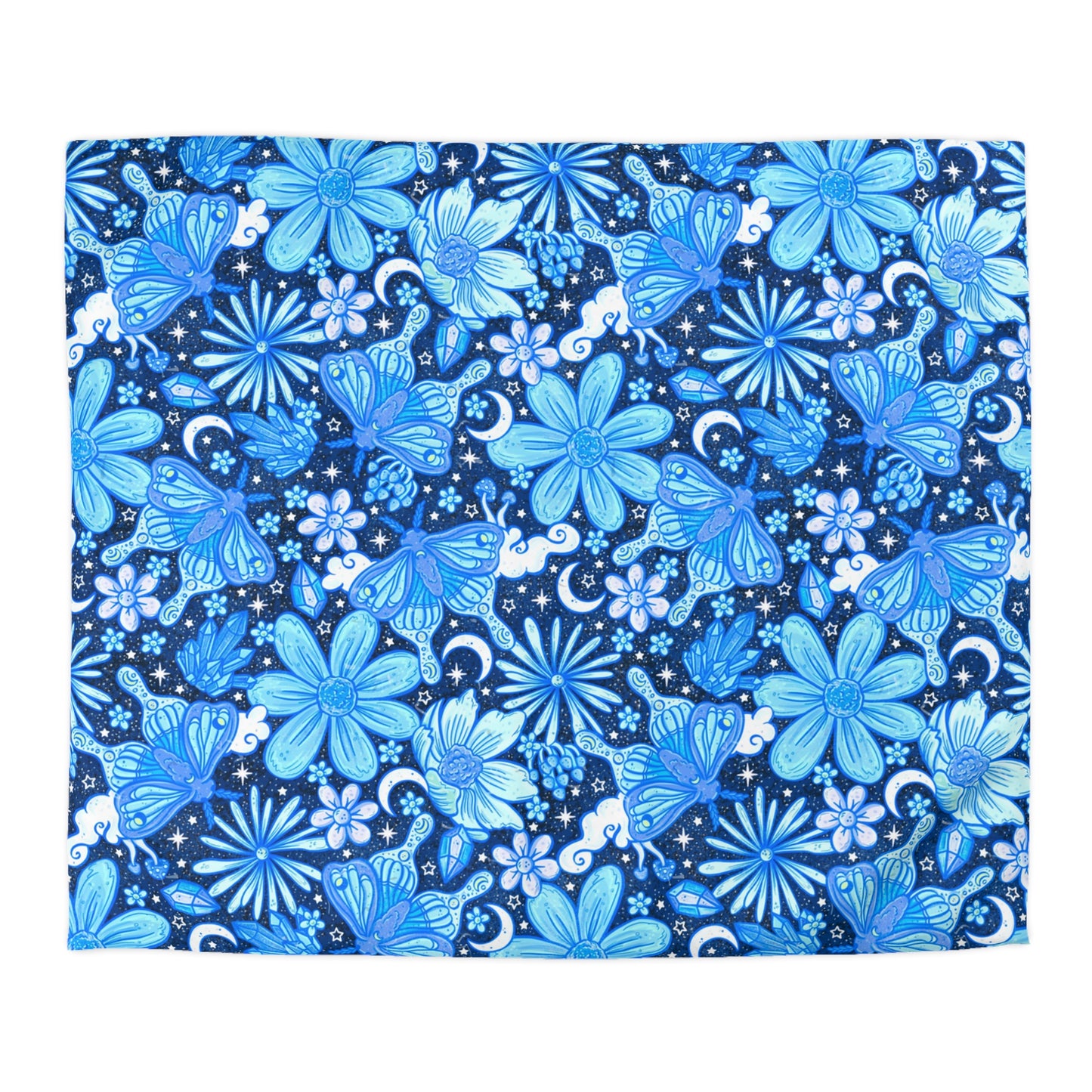 Blue floral moth Microfiber Duvet Cover