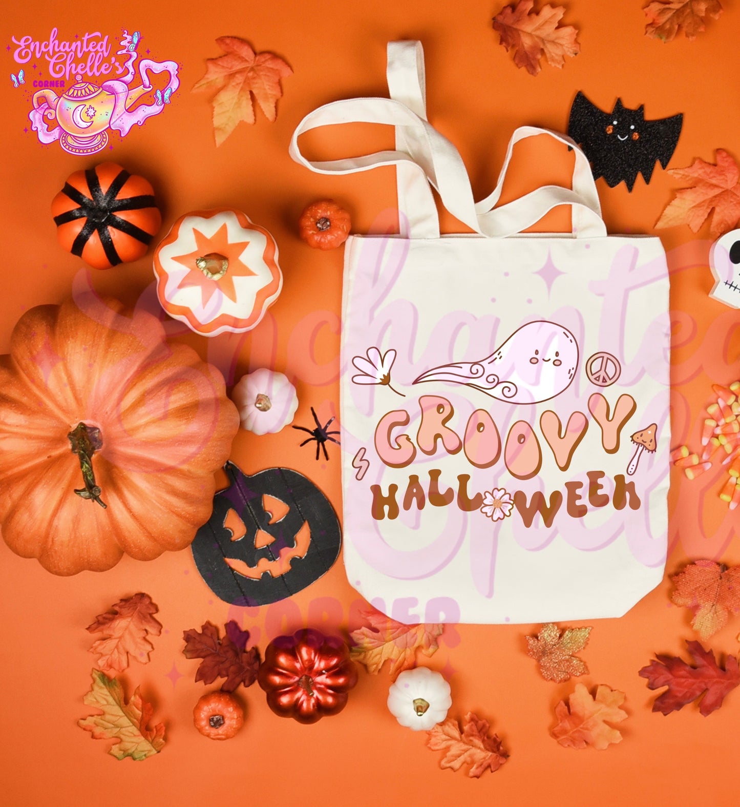 Ghost groovy Halloween Canvas Tote Bag
