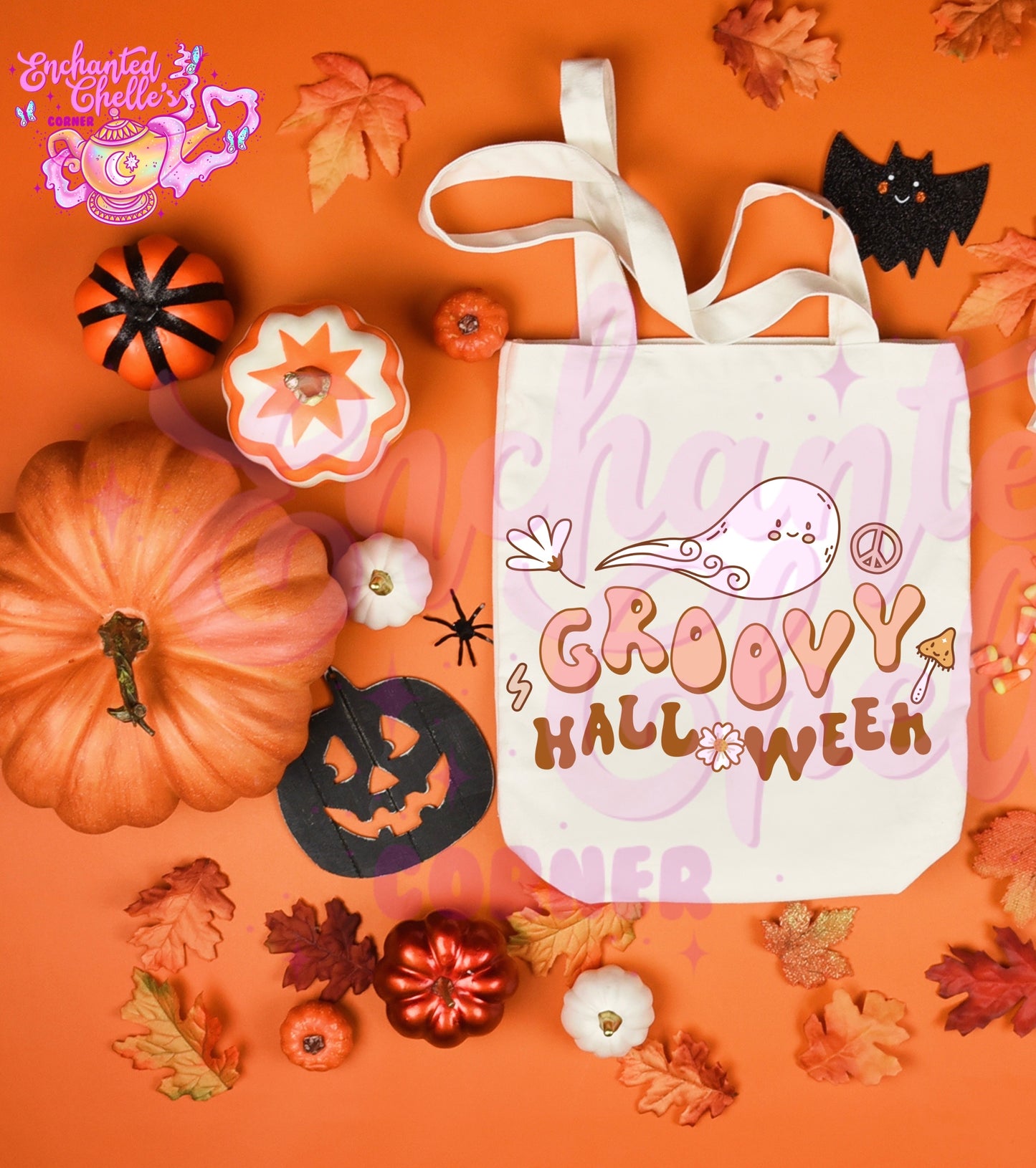 Ghost boho groovy halloween Canvas Tote Bag