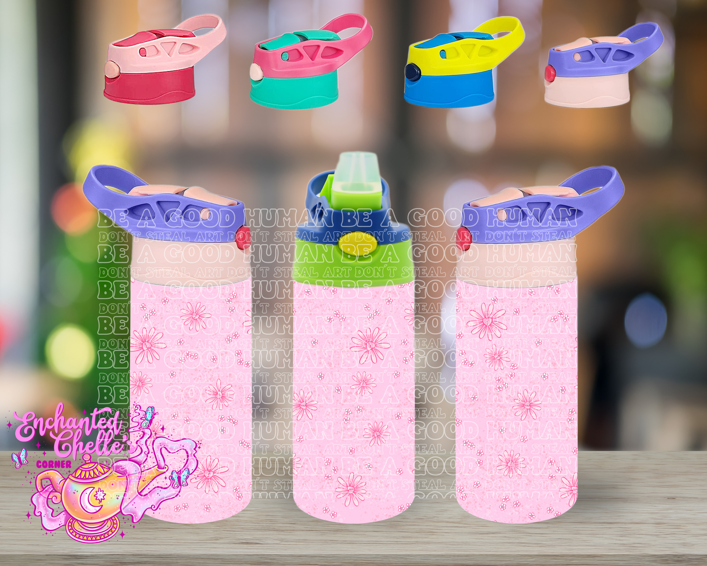 Pink heart Flower sip sippy