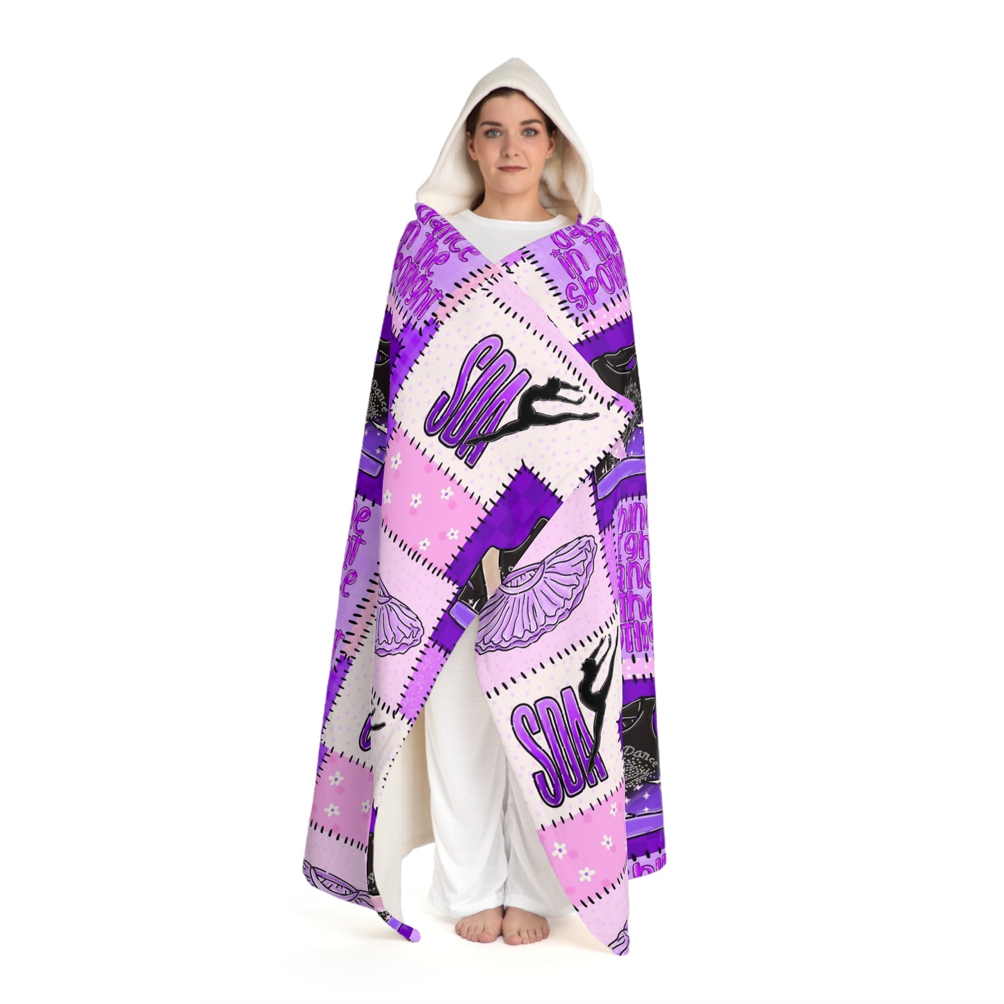 Spotlight patchwork Hooded Sherpa Fleece Blanket