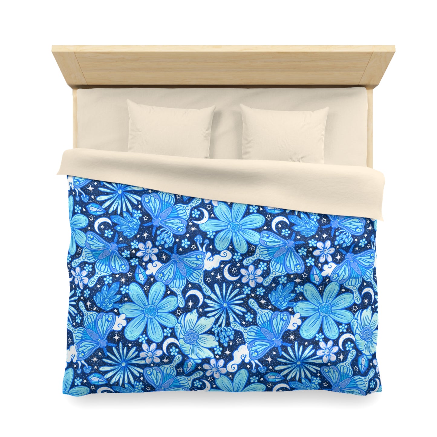 Blue floral moth Microfiber Duvet Cover