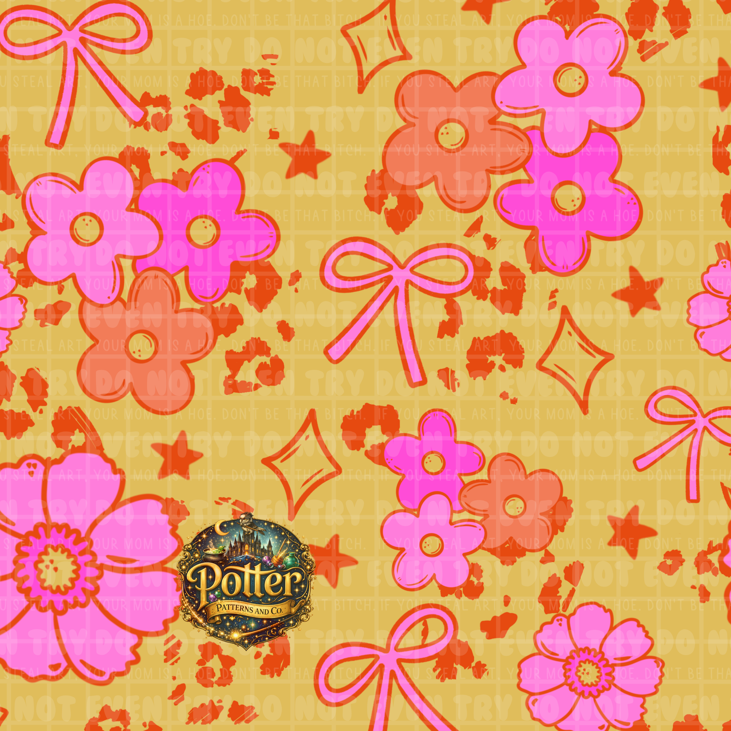 Cheetah Groovy Flowers & Bows- Seamless