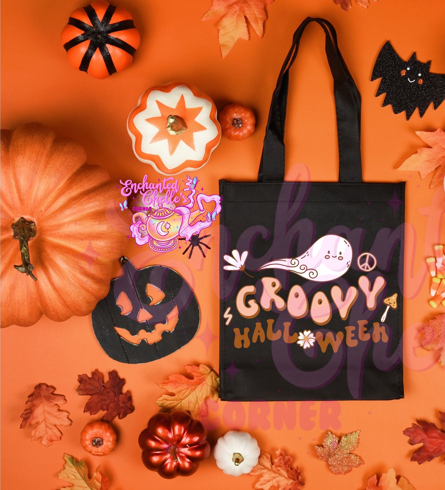 Ghost groovy Halloween Canvas Tote Bag