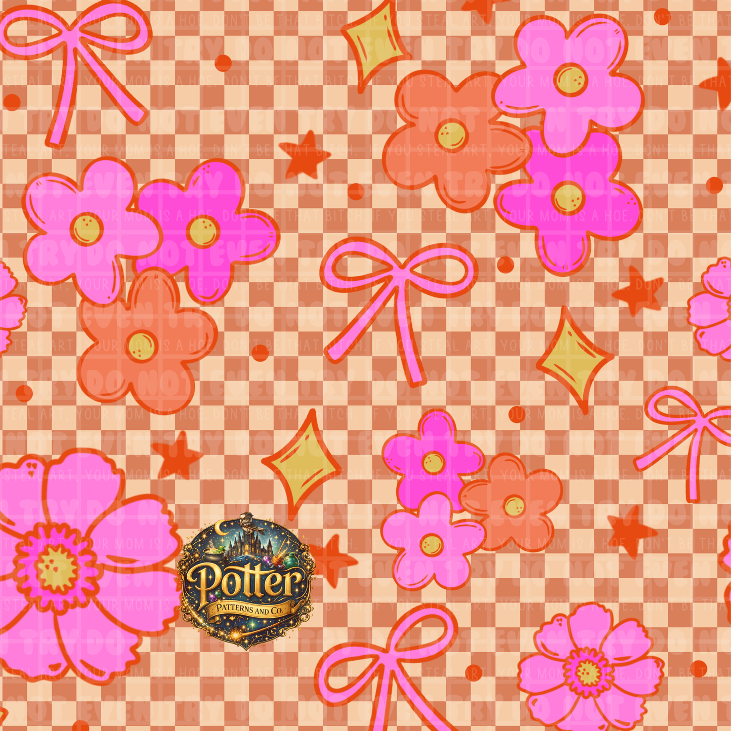 Checker Groovy Flower & Bow- Seamless