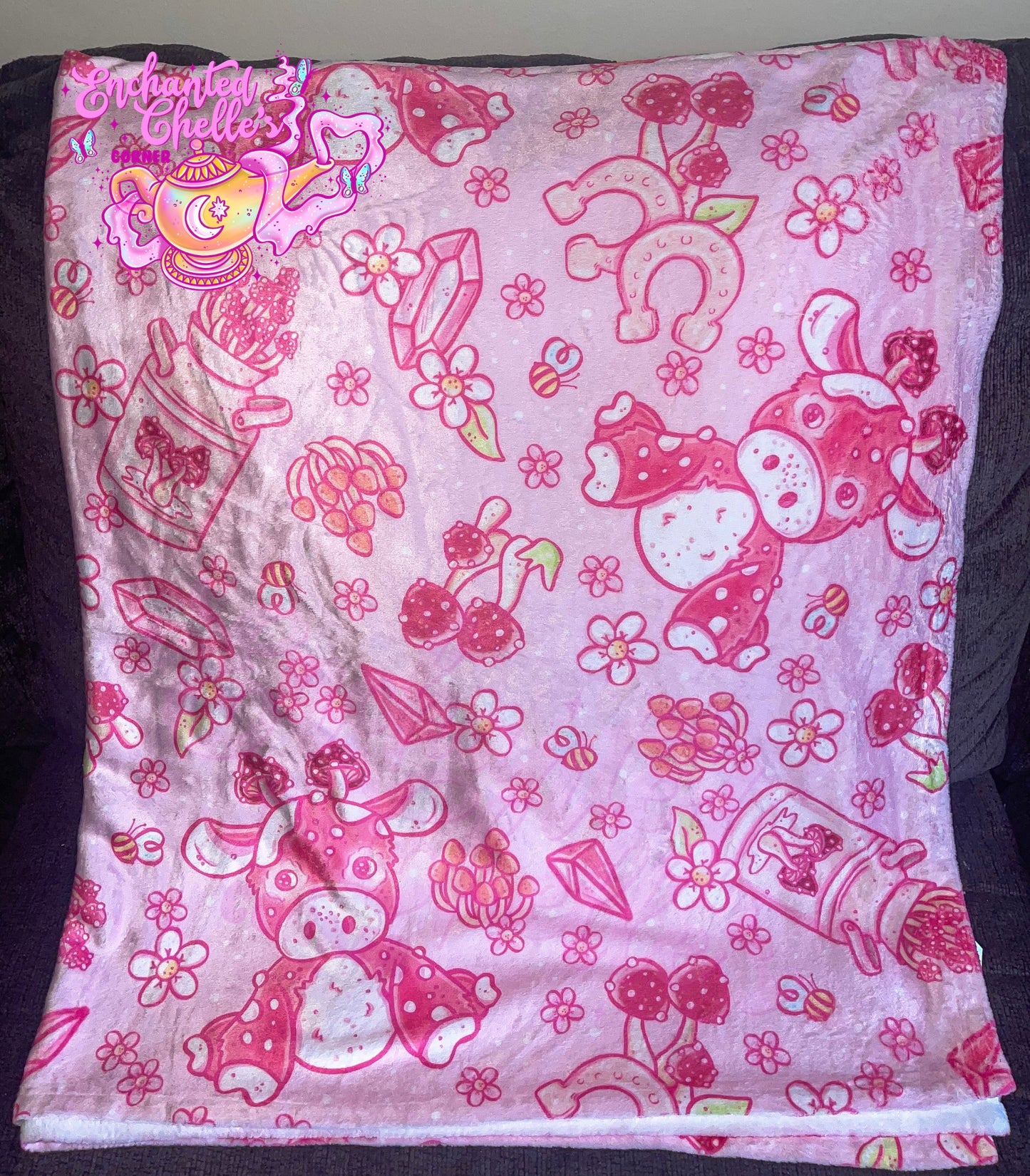Pink mushroom cow RTS blanket