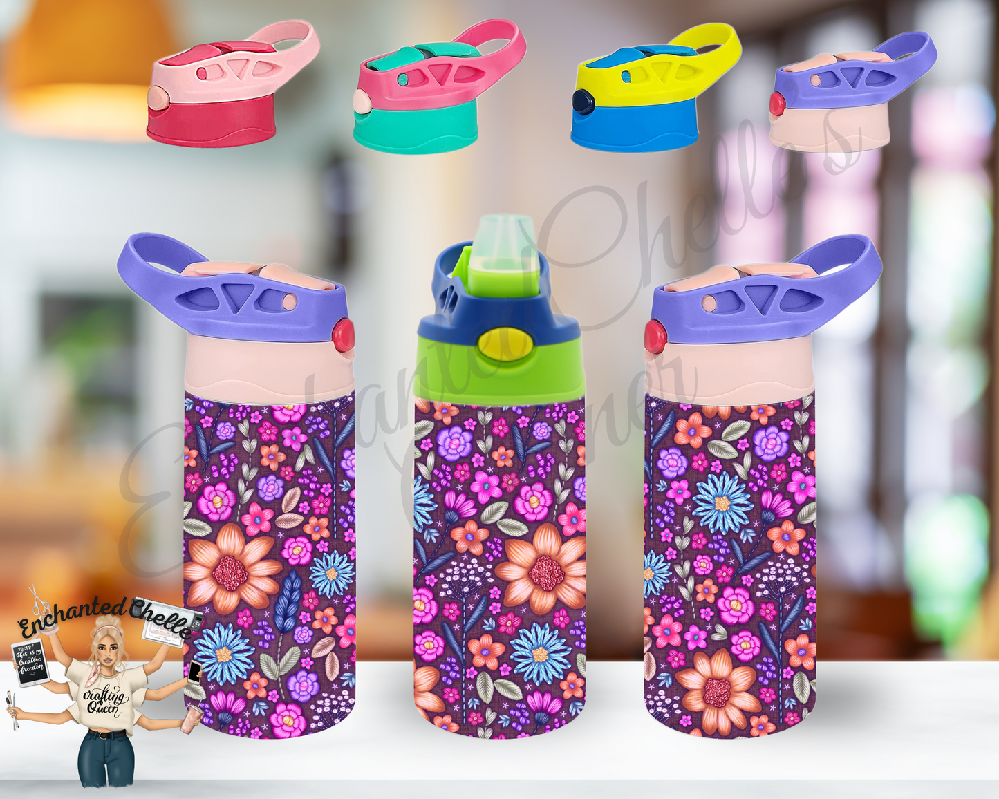 Embroidered flowers Sip Straw Sippy