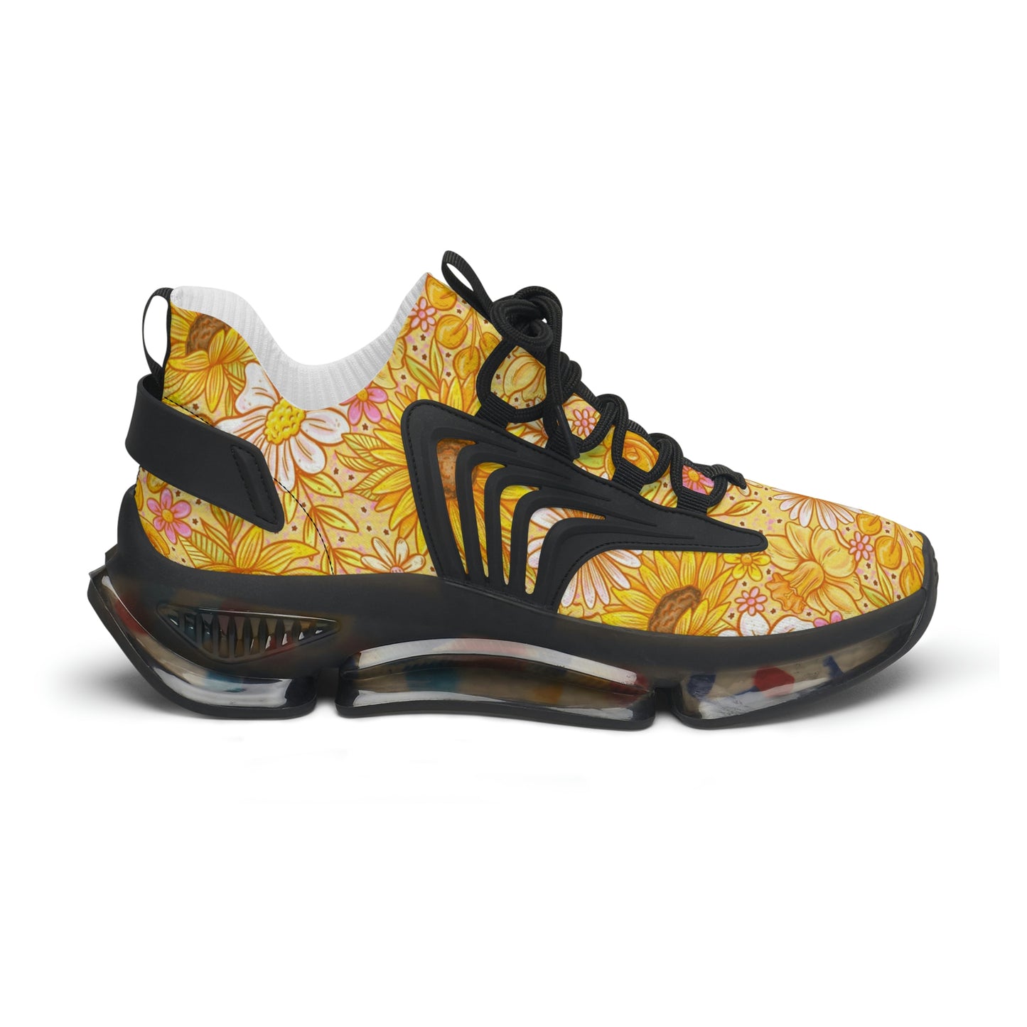 Yellow Floral Women's Mesh Sneakers