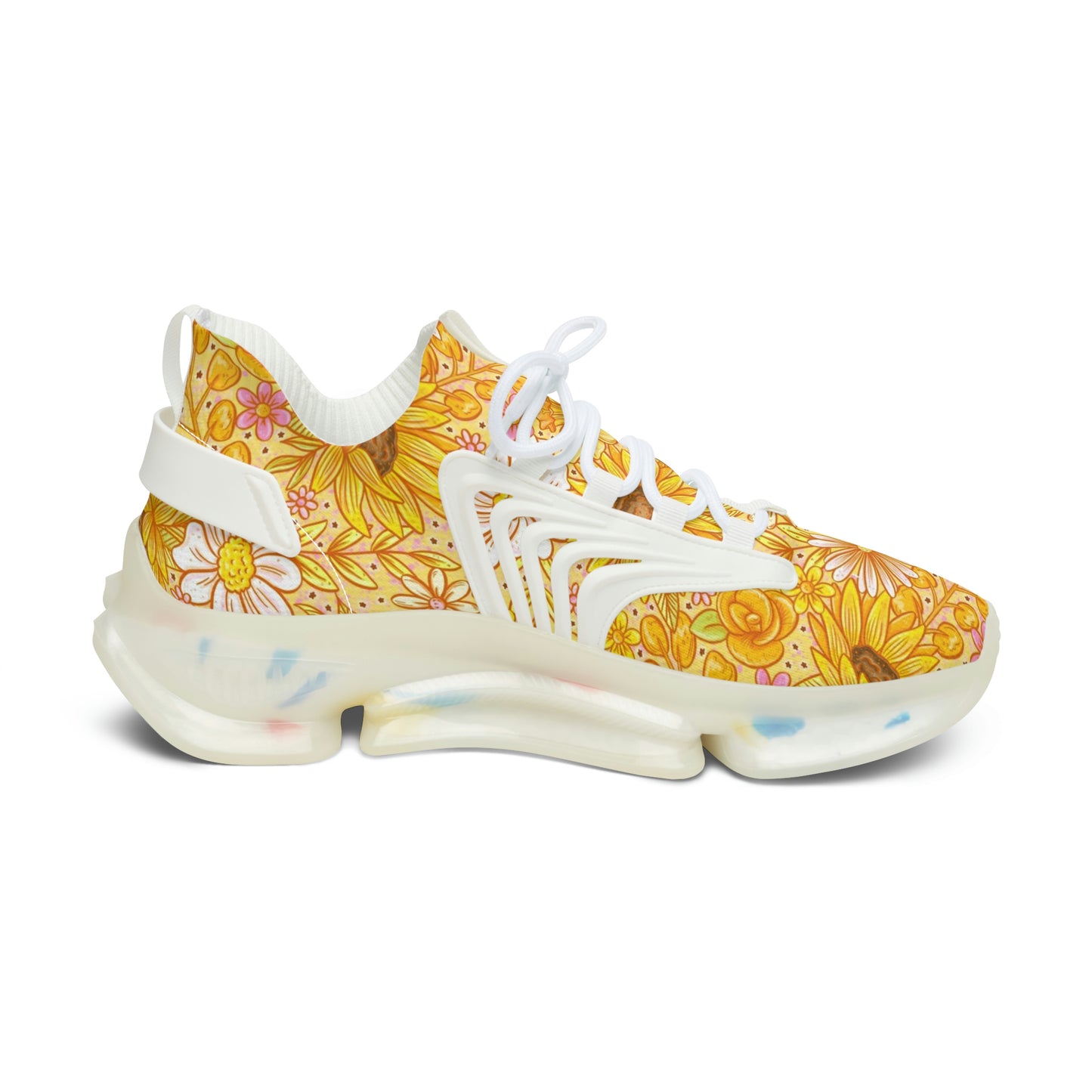 Yellow Floral Women's Mesh Sneakers