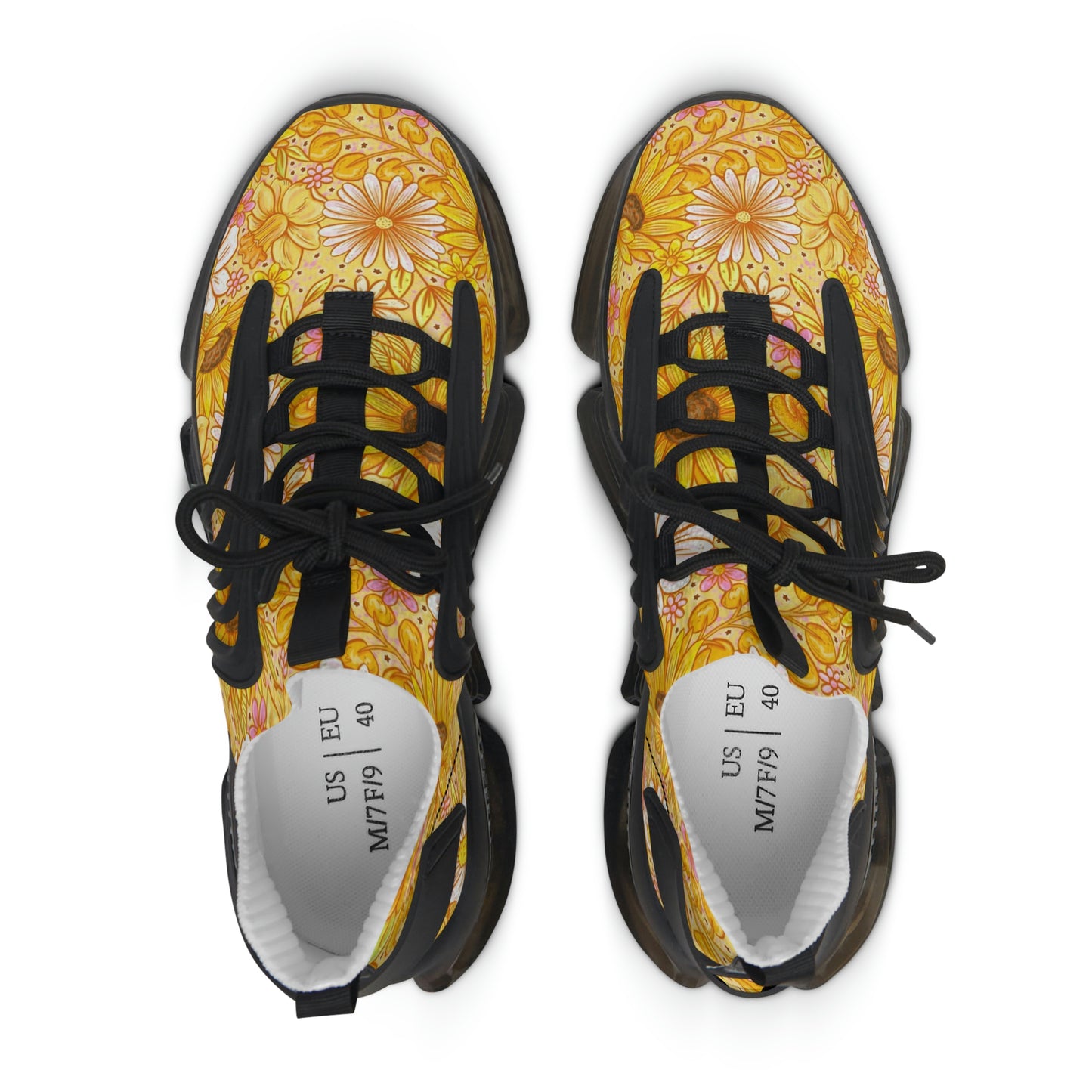 Yellow Floral Women's Mesh Sneakers
