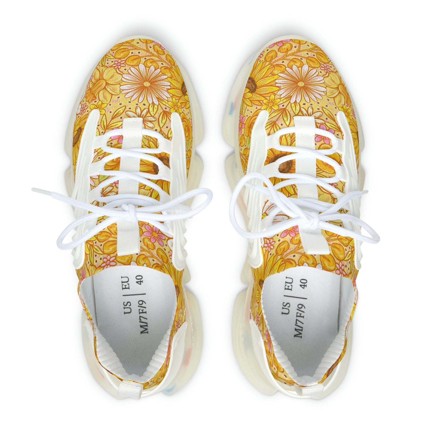 Yellow Floral Women's Mesh Sneakers