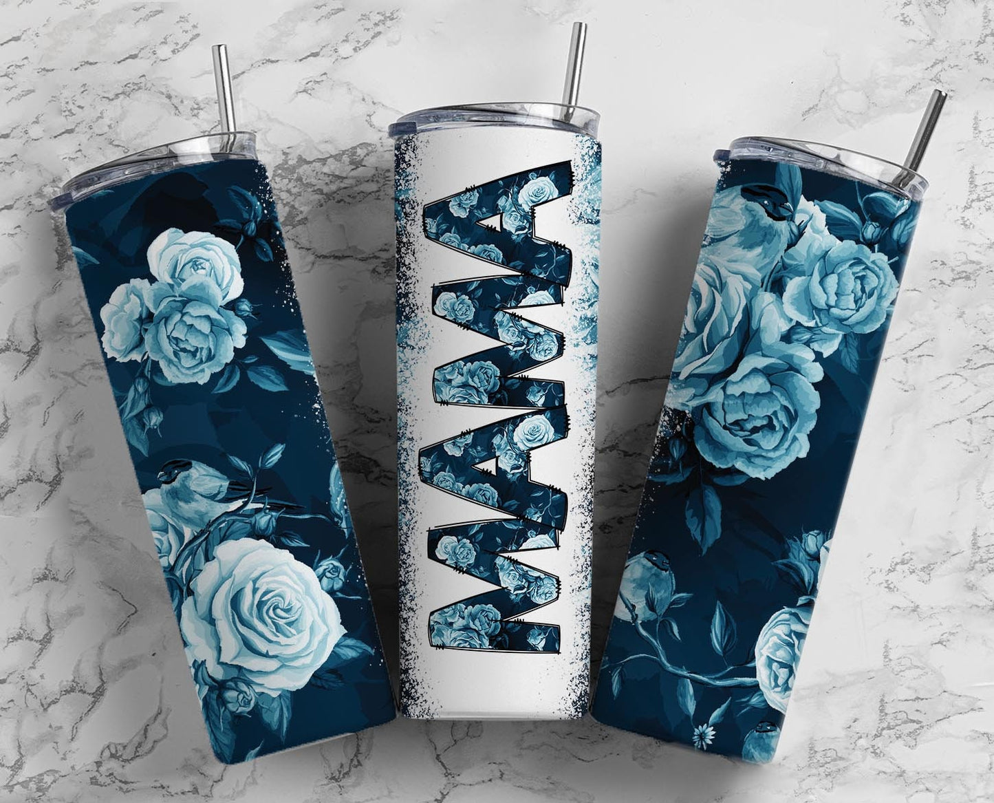 Blue Flower MAMA Tumbler