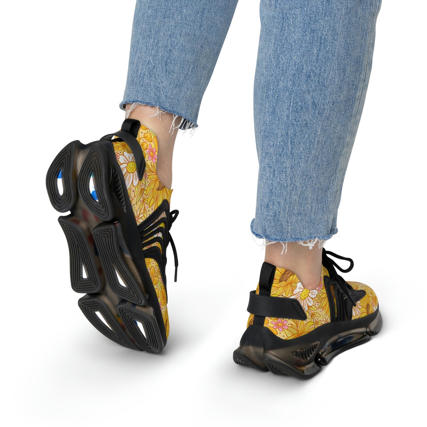 Yellow Floral Women's Mesh Sneakers