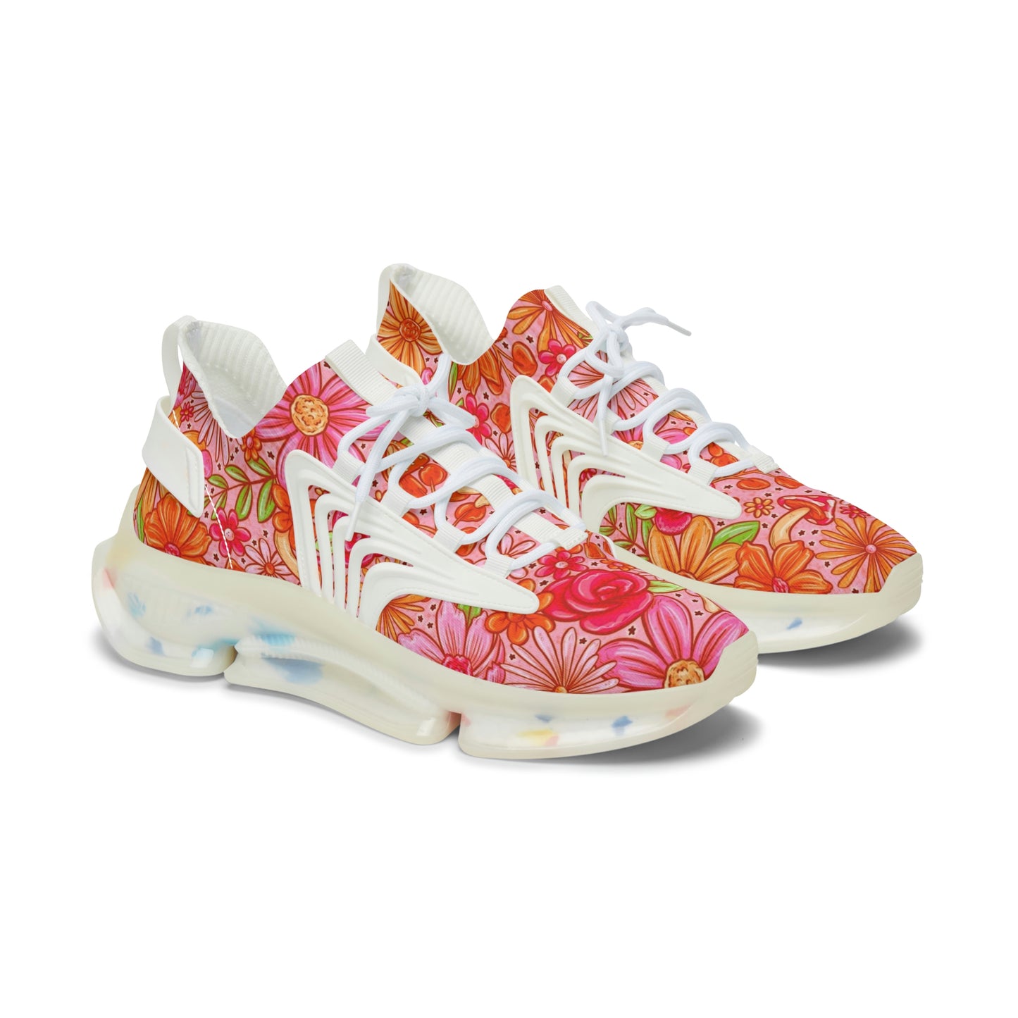 Orange floral Women's Mesh Sneakers