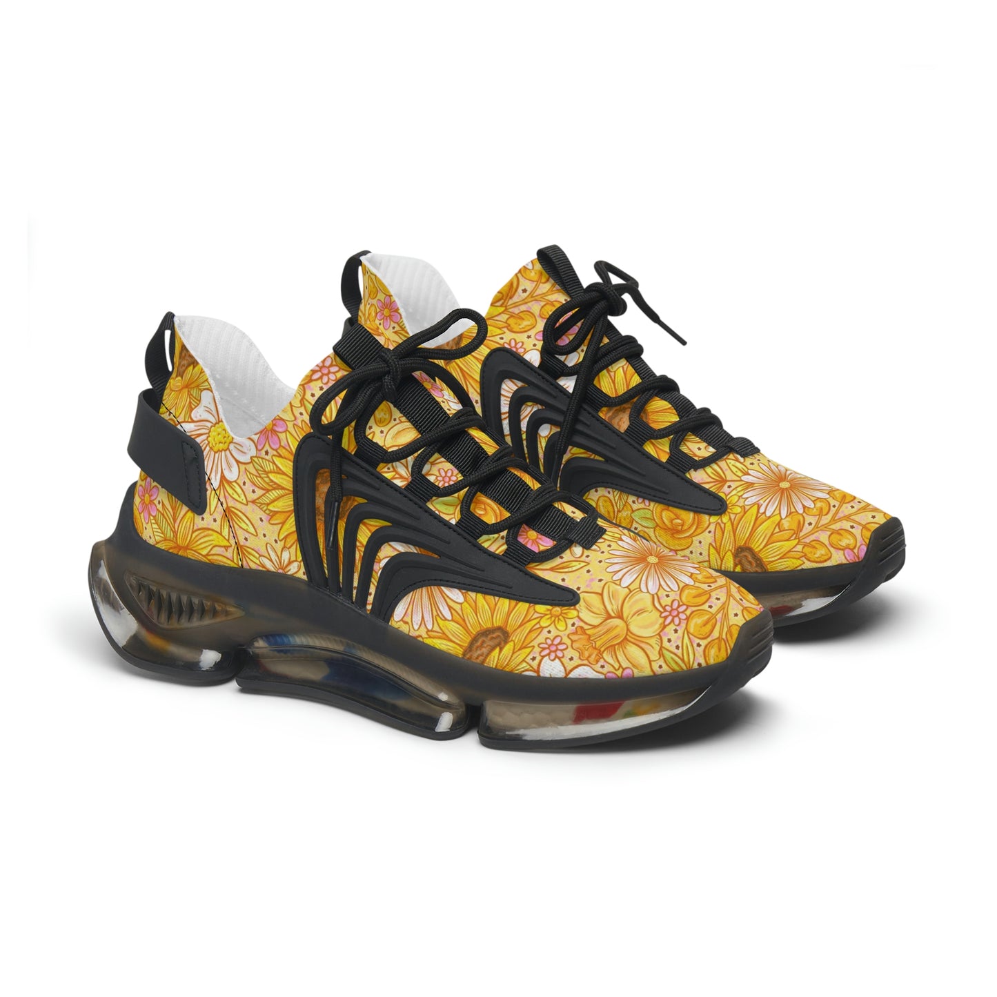 Yellow Floral Women's Mesh Sneakers