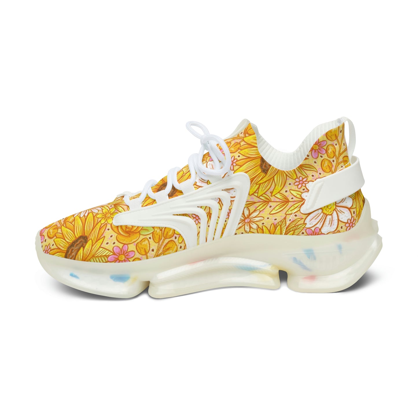Yellow Floral Women's Mesh Sneakers
