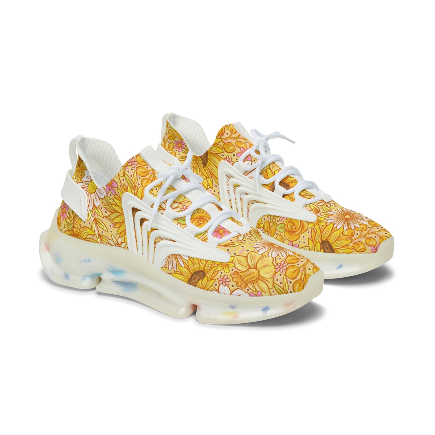 Yellow Floral Women's Mesh Sneakers