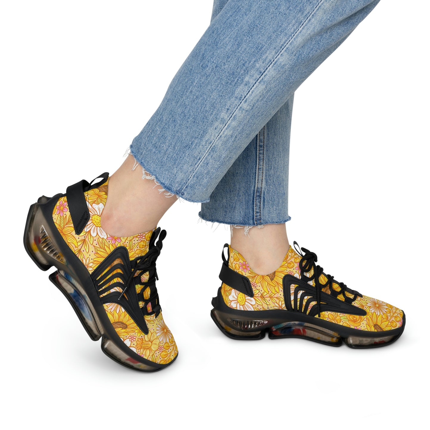 Yellow Floral Women's Mesh Sneakers