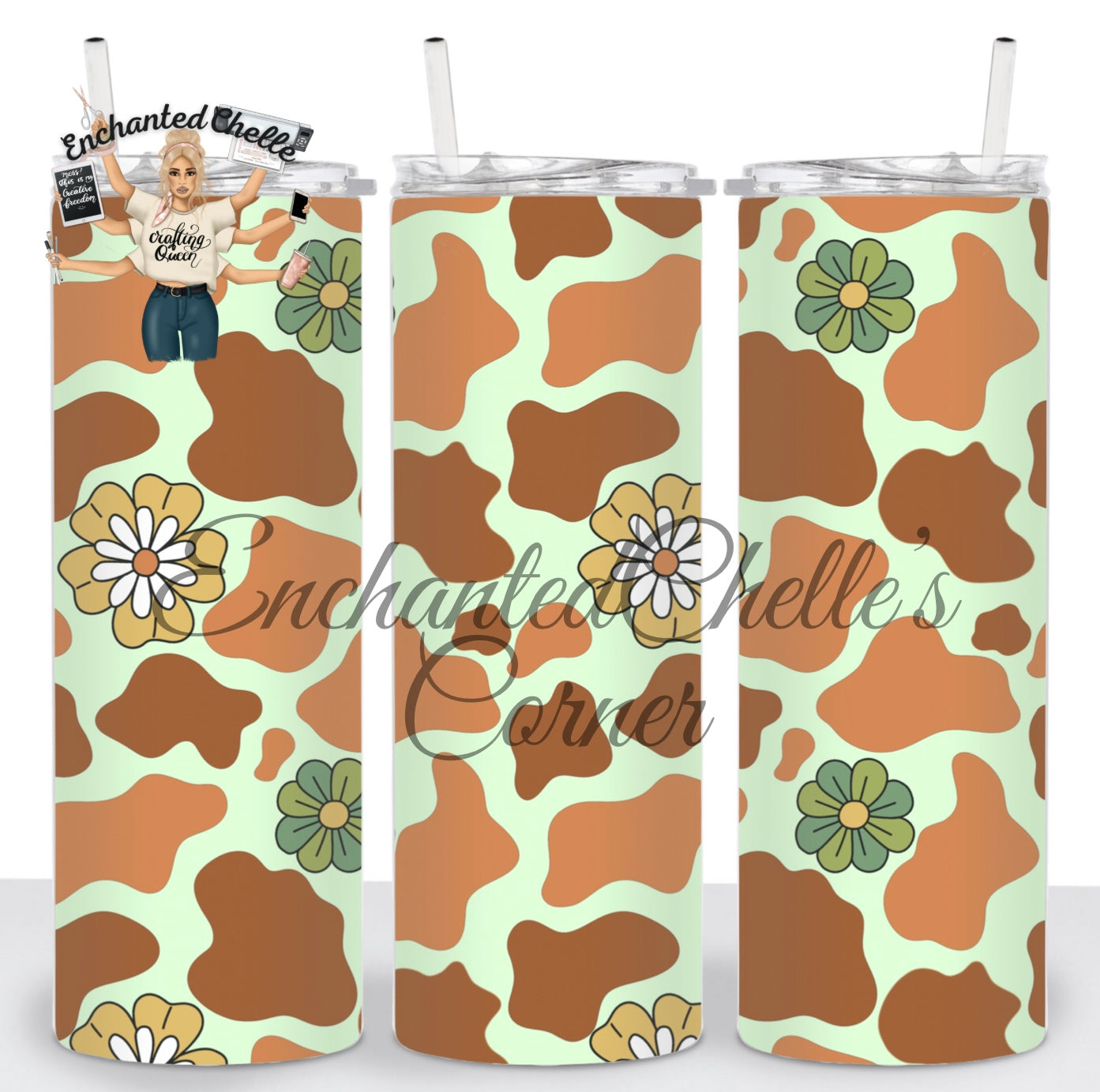 Green Cow Flower Tumbler