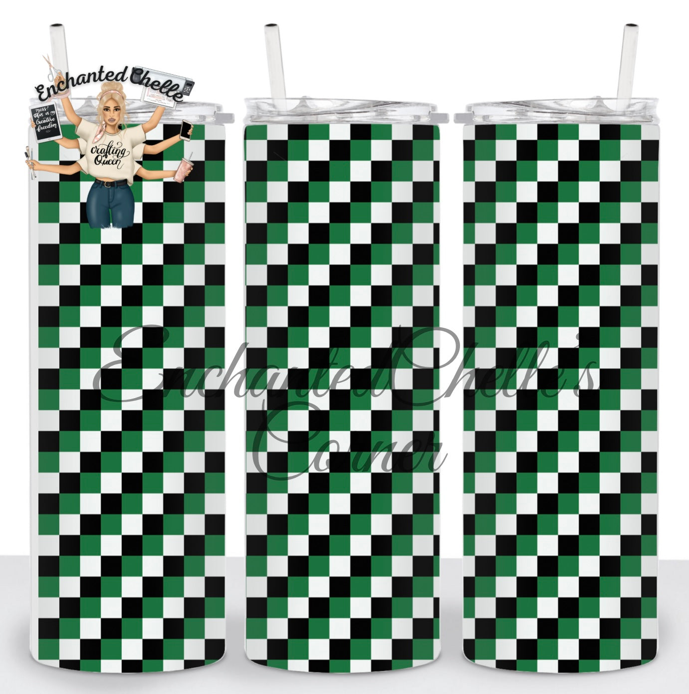 Green Checker Tumbler