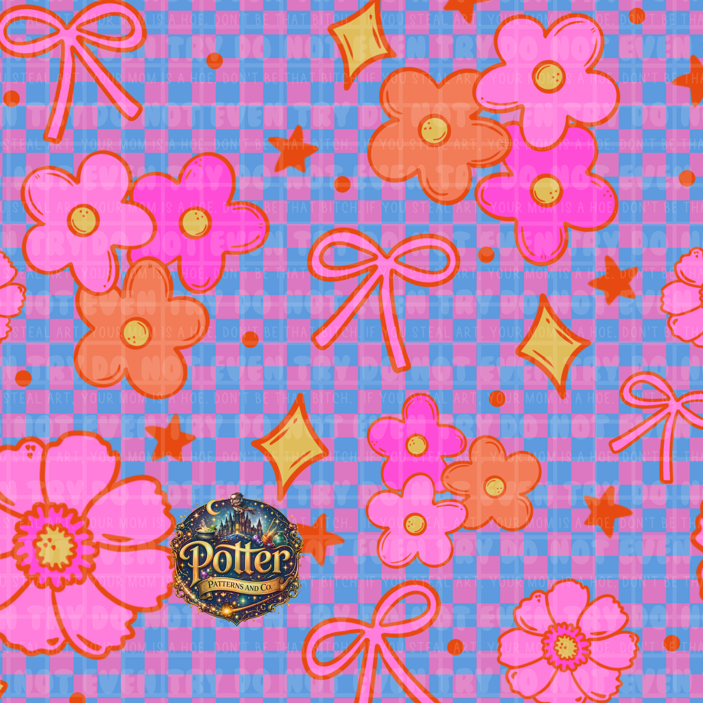 Checker Groovy Flower & Bow- Seamless