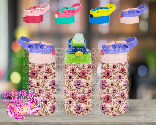 Embroidered boho flowers Sip Straw Sippy