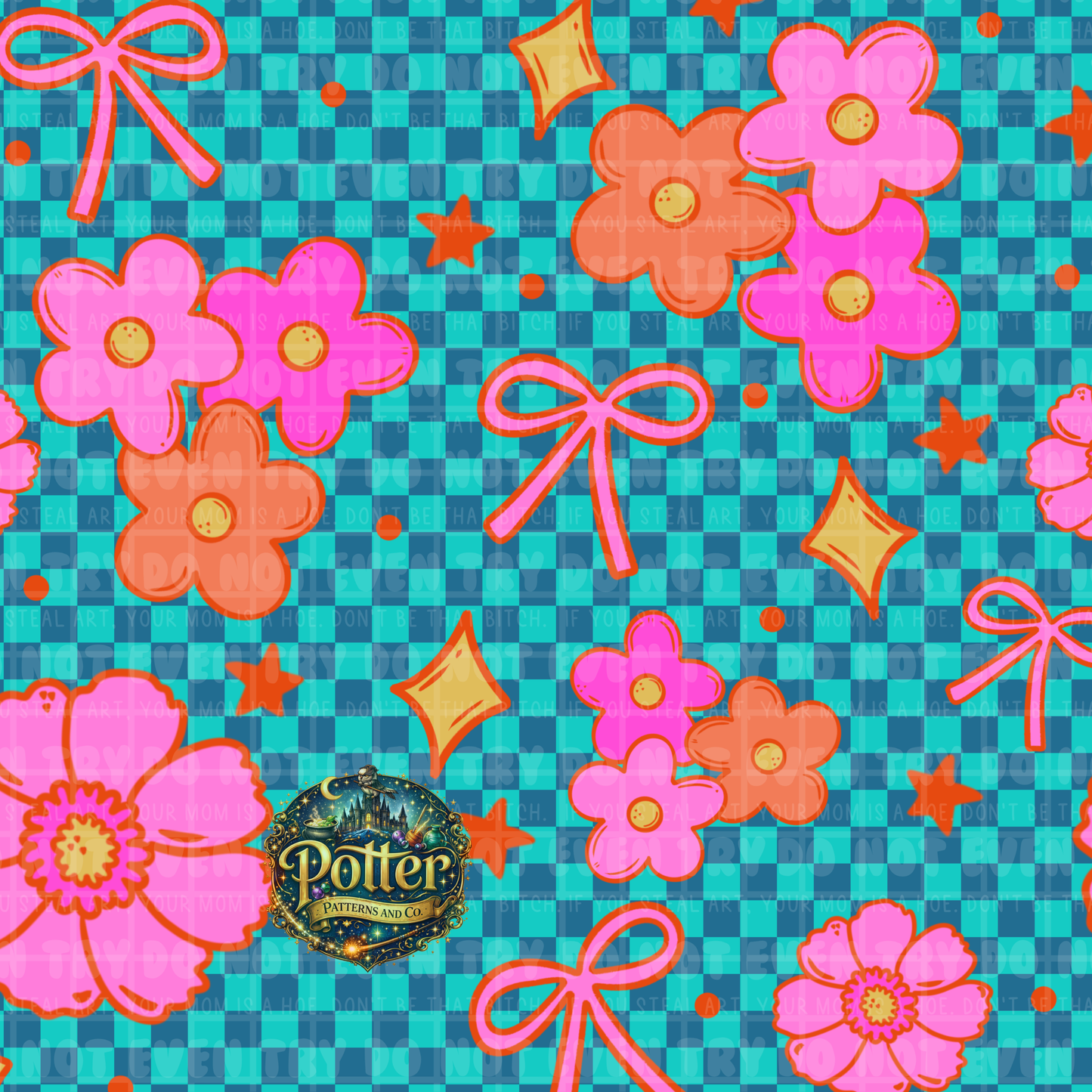 Checker Groovy Flower & Bow- Seamless