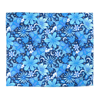 Blue floral moth Microfiber Duvet Cover