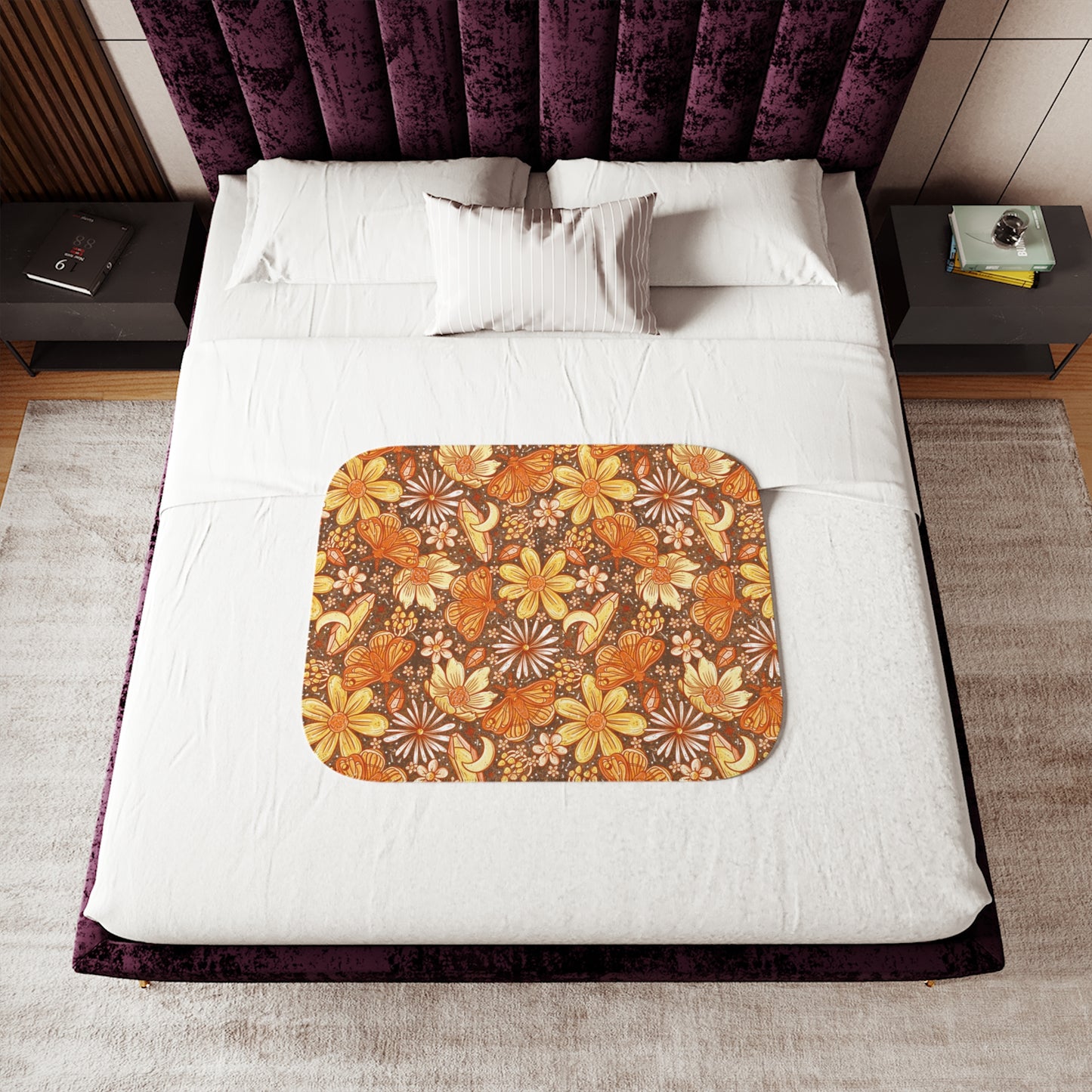 Orange moth floral Sherpa Blanket, Two Colors