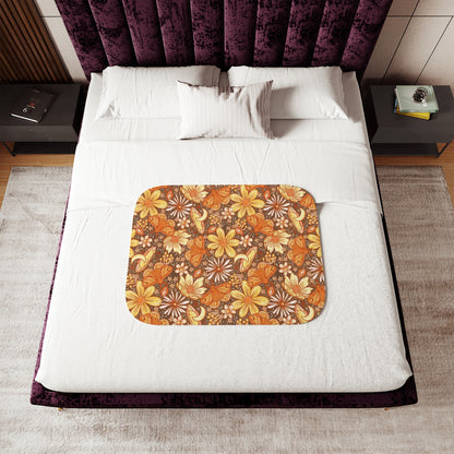Orange moth floral Sherpa Blanket, Two Colors
