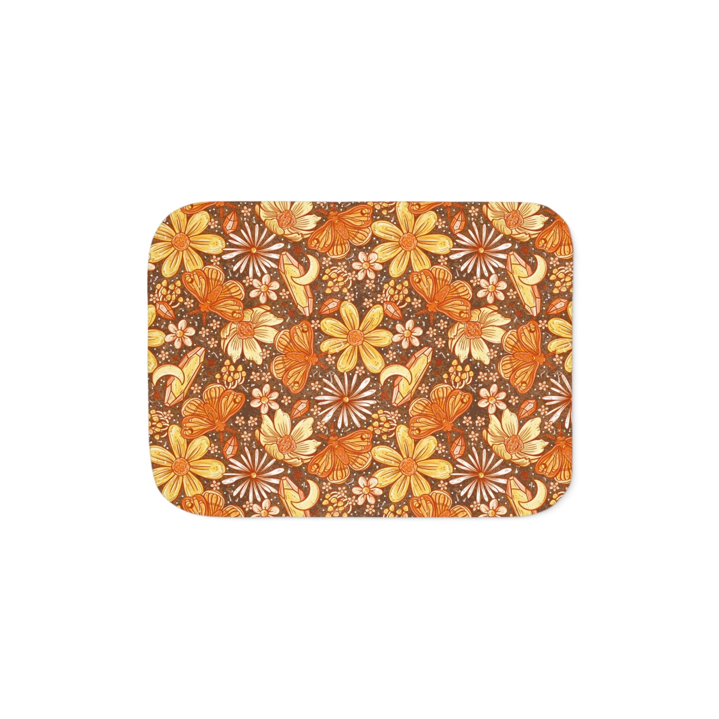 Orange moth floral Sherpa Blanket, Two Colors