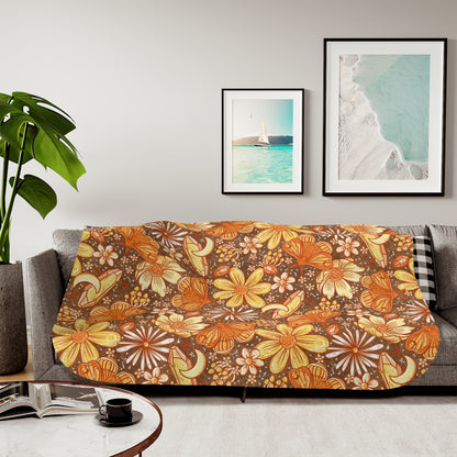 Orange moth floral Sherpa Blanket, Two Colors