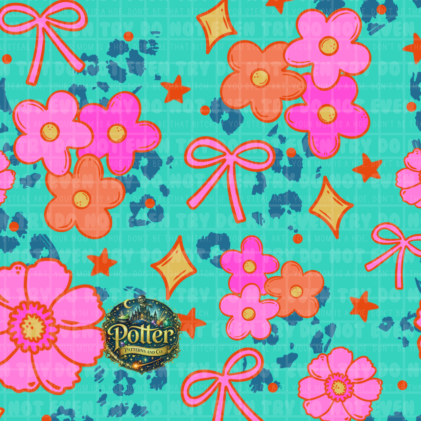 Cheetah Groovy Flowers & Bows- Seamless