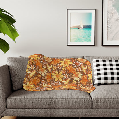Orange moth floral Sherpa Blanket, Two Colors