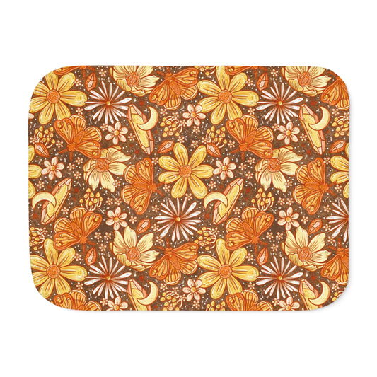 Orange moth floral Sherpa Blanket, Two Colors