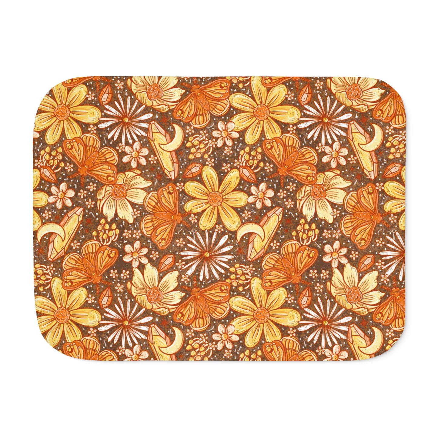 Orange moth floral Sherpa Blanket, Two Colors