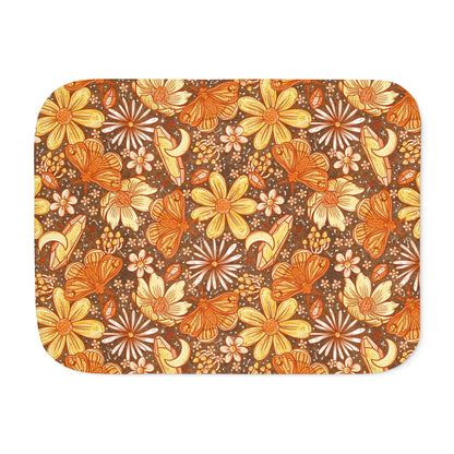 Orange moth floral Sherpa Blanket, Two Colors