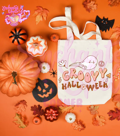 Ghost boho groovy halloween Canvas Tote Bag