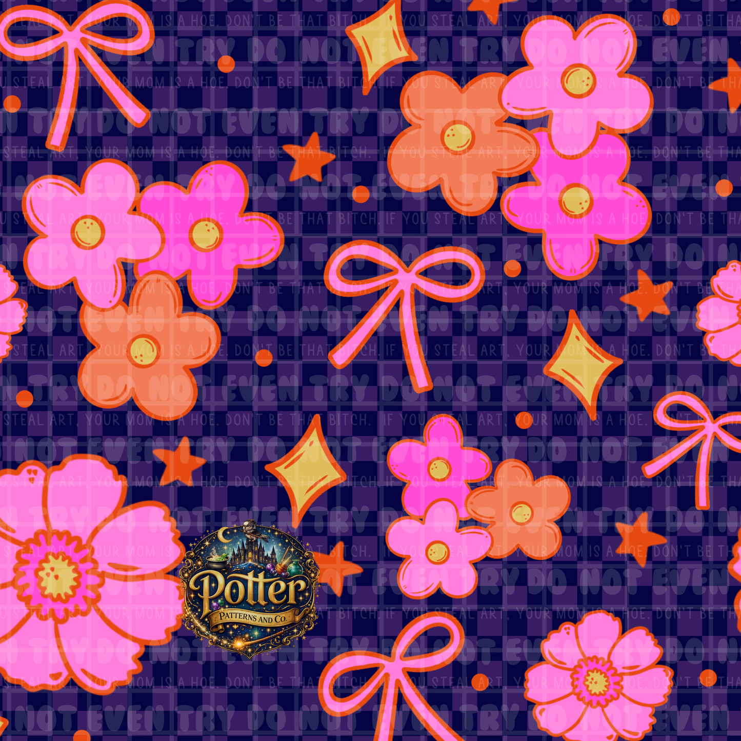 Checker Groovy Flower & Bow- Seamless