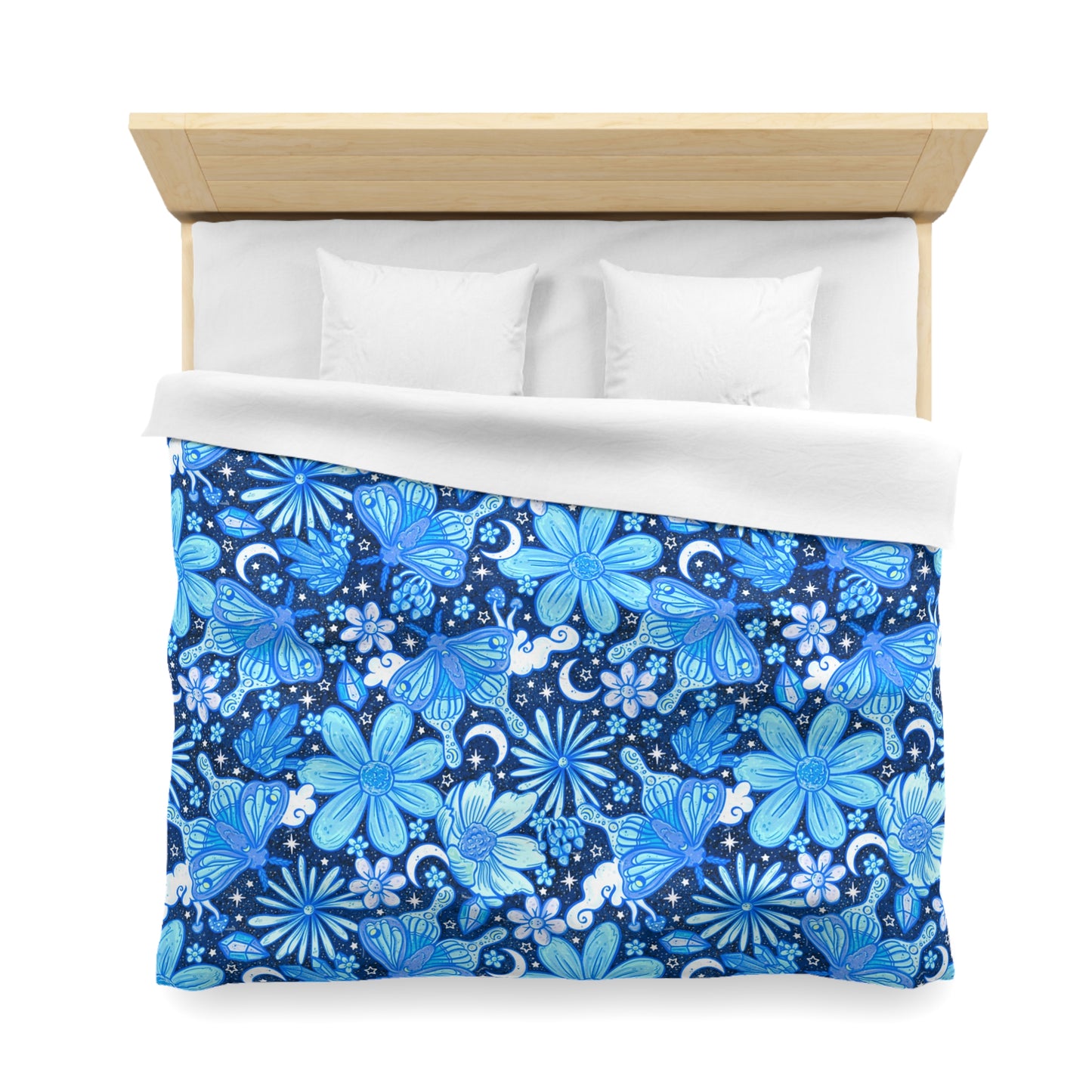 Blue floral moth Microfiber Duvet Cover