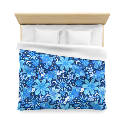 Blue floral moth Microfiber Duvet Cover