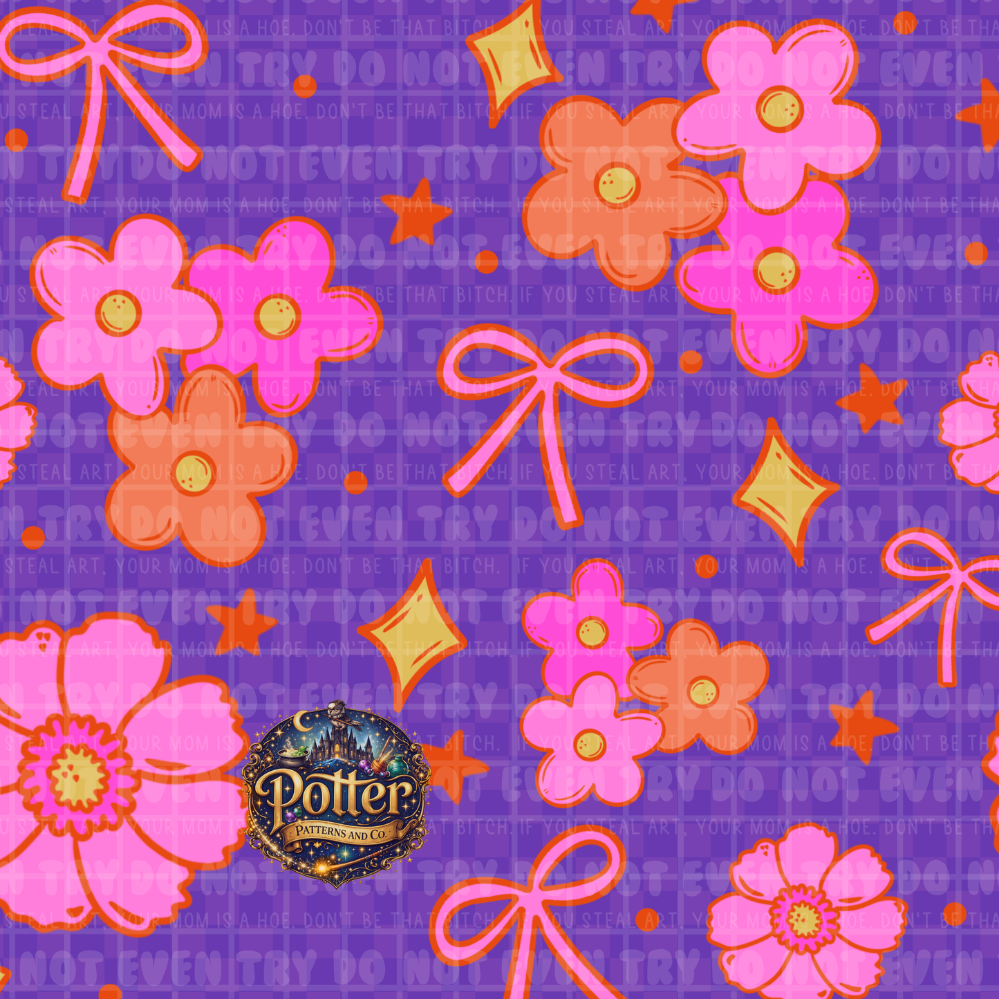 Checker Groovy Flower & Bow- Seamless