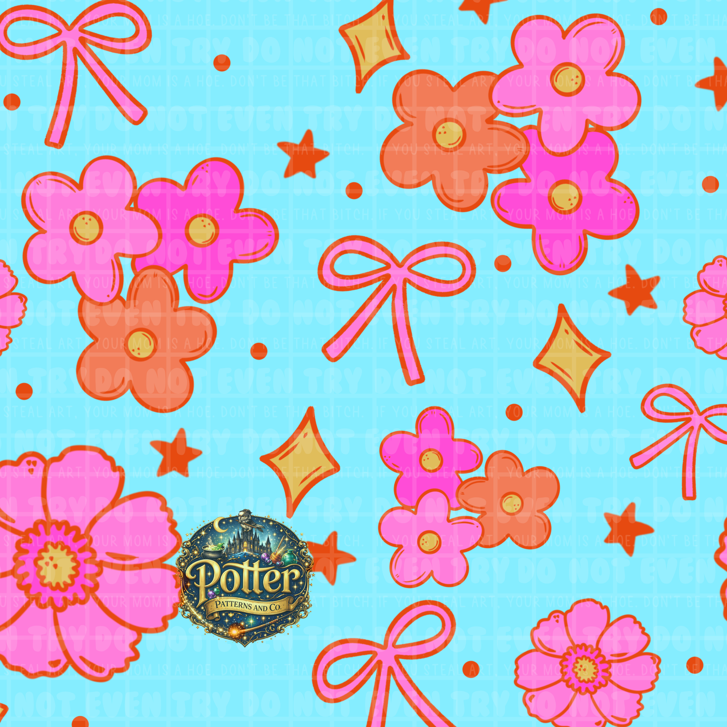 Groovy Flower & Bows- Solid BG - Seamless