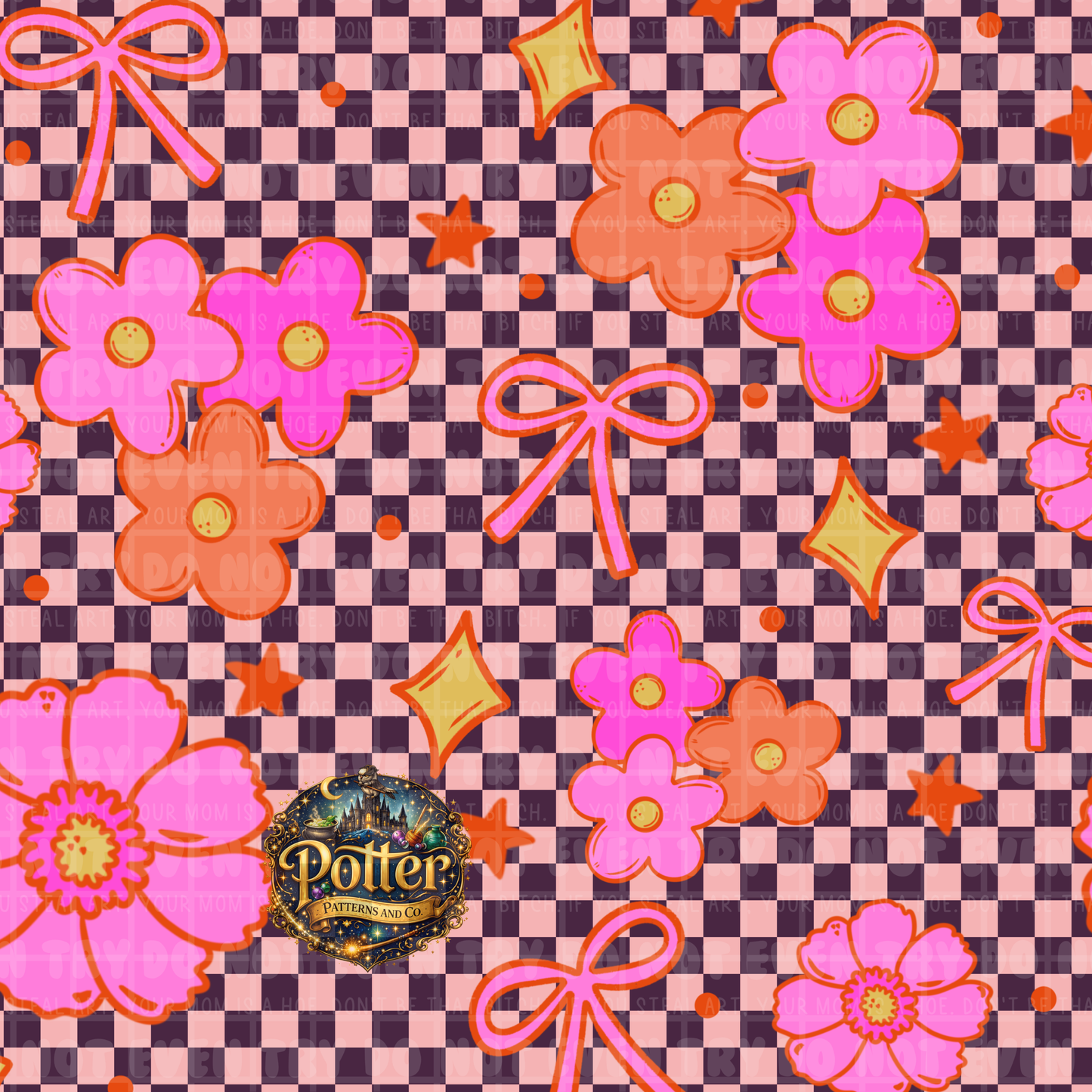 Checker Groovy Flower & Bow- Seamless