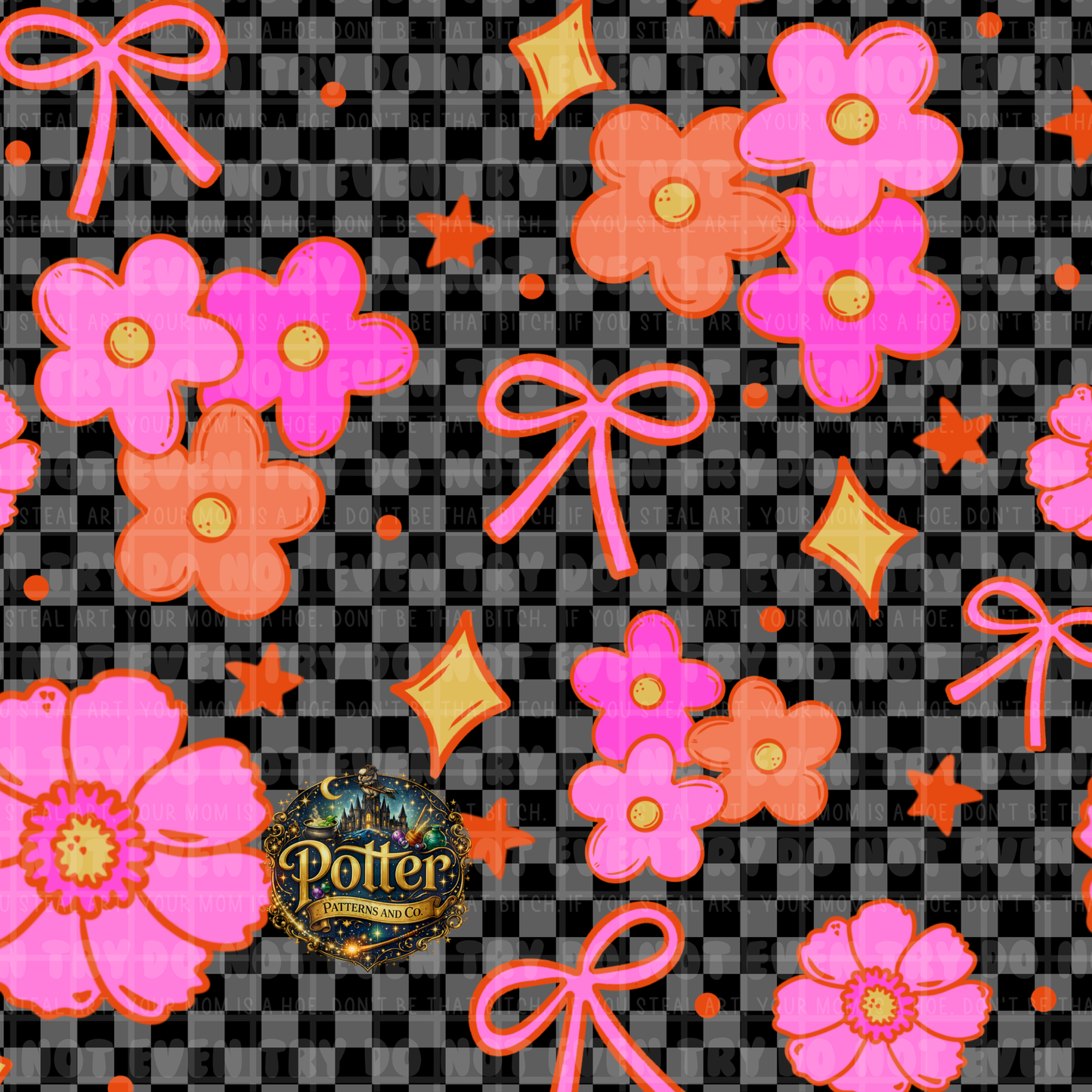Checker Groovy Flower & Bow- Seamless