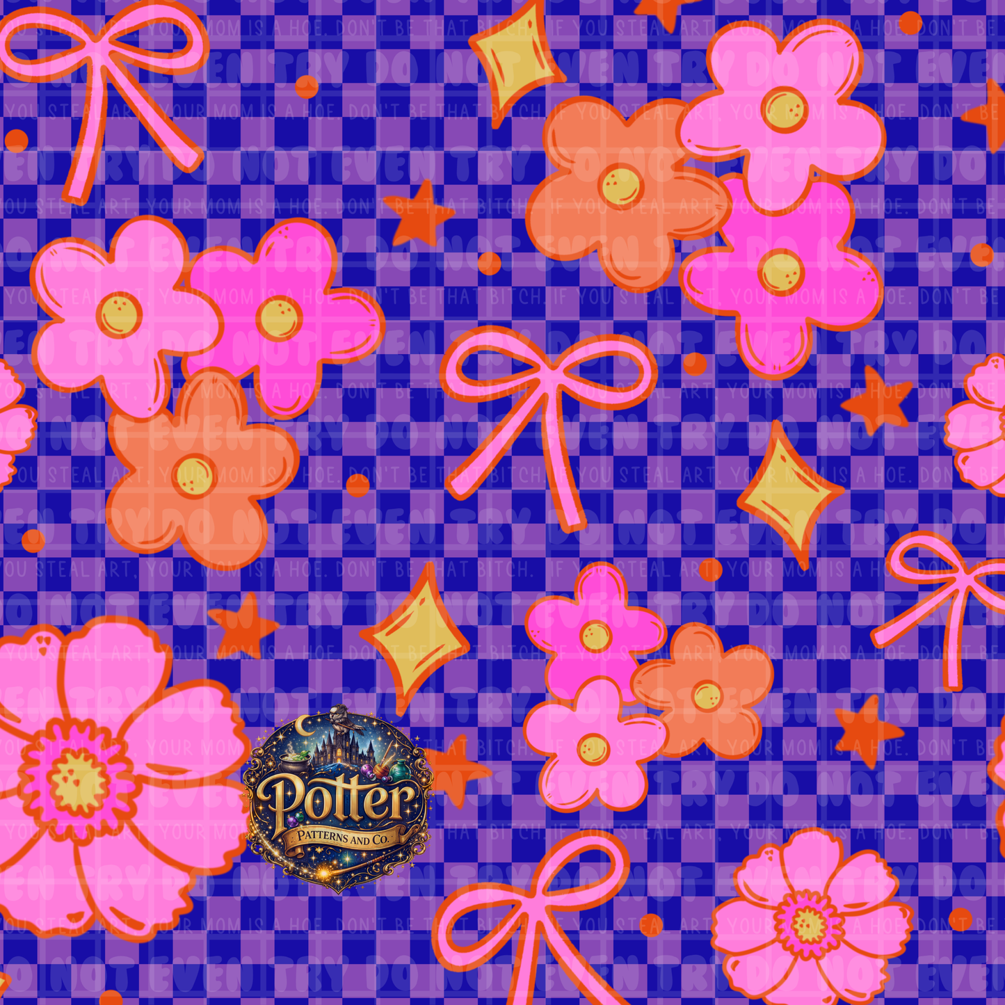 Checker Groovy Flower & Bow- Seamless