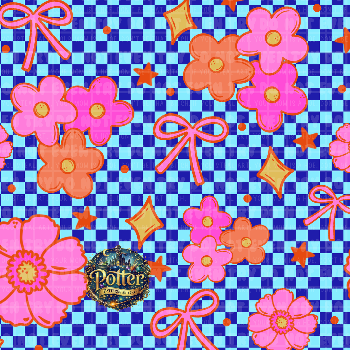 Checker Groovy Flower & Bow- Seamless