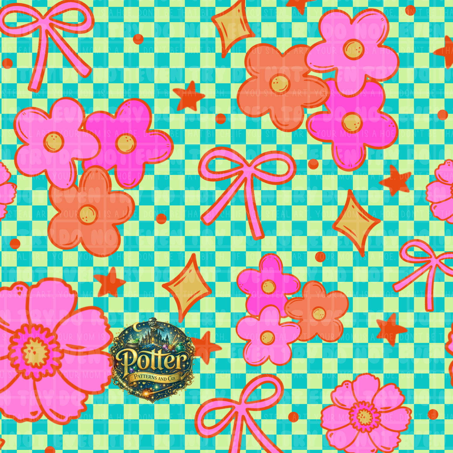 Checker Groovy Flower & Bow- Seamless