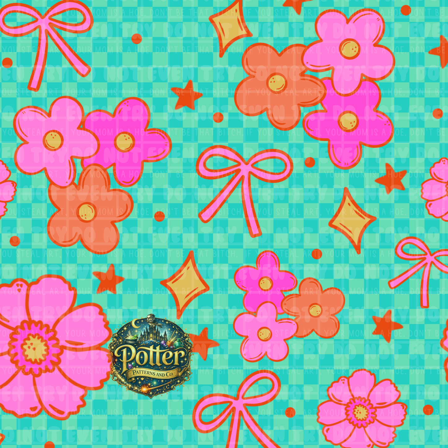 Checker Groovy Flower & Bow- Seamless