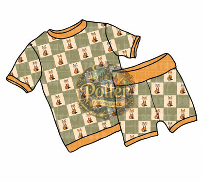 Fox Rustic Checker- Green Seamless